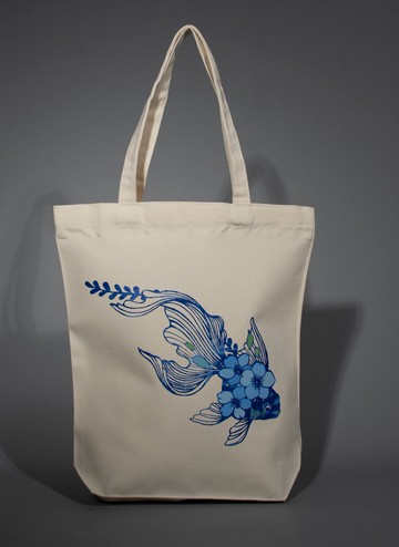柔感插畫 / 花魚帆布袋 / 文青必備托特包