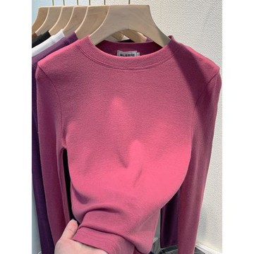 磨毛長袖t恤女秋冬歐貨爆款加絨加厚半高領打底衫女內搭洋氣上衣