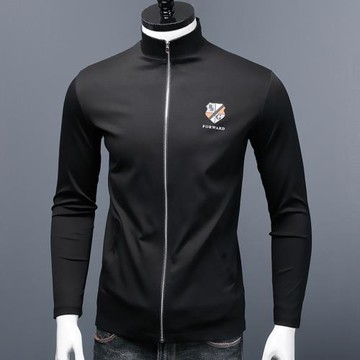 立領長袖t恤男春秋薄款上衣潮流休閑運動跑步衛衣半高領拉鏈開衫