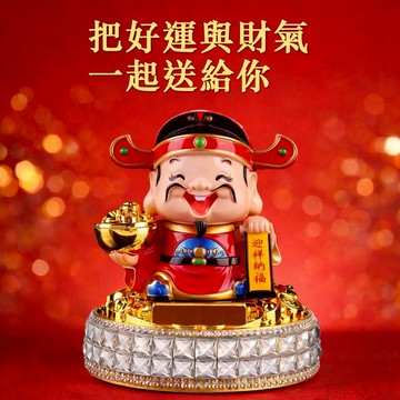 🐎快速出貨【招財貓的家】太陽能水鑽點頭財神爺 生日禮物 開業禮物 開運 招財 喬遷禮物 交換禮物