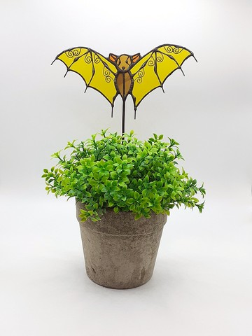 彩色玻璃蝙蝠裝飾品萬聖節花玻璃植物樁陽光捕手
