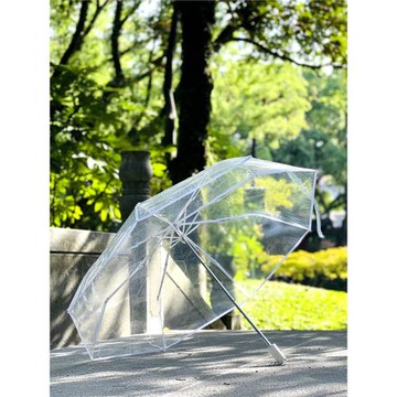 Qiutong小清新白色架子男女通用透明雨傘折疊透明傘三折傘手開傘