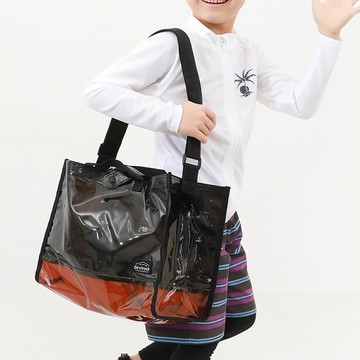 日本 devirock - 大容量PVC防水游泳/玩水包(附背帶)-黑x棕 (35x26x17cm)