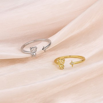 好朋友戒指 N29 可調式戒指 可調戒指 日韓流行時尚戒指 可愛小熊點綴閃閃星芒 水鑽百搭 戒指 開口戒 配件 飾品