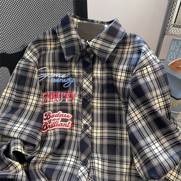 襯衫外套格子條紋長袖男女寬松高級感痞帥襯衣時尚美式潮牌秋冬新款【倪醬】