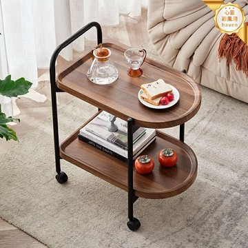 【帶輪移動】邊幾 小茶几 置物架 客廳傢俱 北歐風格 胡桃色 現代簡約 沙發伴侶 可移動收納 客廳臥室適用