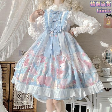 【原創設計】洛麗塔連衣裙 JSK軟妹裙 吊帶裙 花嫁款 花環小兔 甜美可愛 日常茶會 拍照神器