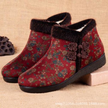純羊毛冬季老北京布鞋女棉鞋中老年防滑加絨加厚軟底媽媽奶奶棉靴
