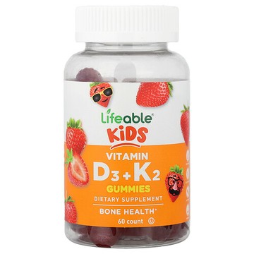 Lifeable, 兒童維生素 D3 + K2 軟糖，天然草莓味，60 粒軟糖