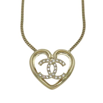 【二手名牌BRAND OFF】CHANEL 香奈兒 CC 心形水晶 金屬 墜飾項鍊