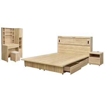 IHouse-品田 房間4件組(床頭箱+收納抽屜底+床頭櫃+鏡台含椅) 雙大6尺古橡