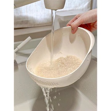 日系簡約加厚多功能淘米盆廚房家用瀝水籃洗菜果蔬籃過濾網不漏米