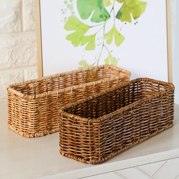 櫥柜調味瓶收納盒 餐廳桌面筷子刀叉籃收納籃 仿藤編織收納筐