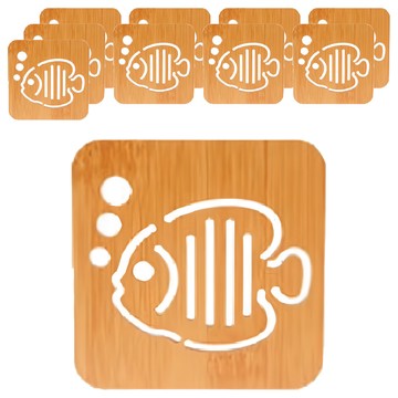 小麥購物 木質隔熱墊 Y079 大款 38g  小魚泡泡 原木色  10個