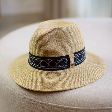 休閑情侶草帽幾何圖案草編沙灘防曬禮帽爵士草帽子涼帽子防曬帽女1入