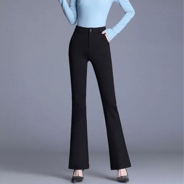 黑色微喇長褲女2024秋冬新款加絨加厚休閑直筒西褲百搭職業通勤褲