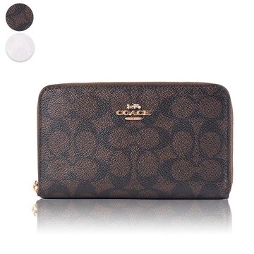 COACH 緹花LOGO防刮皮革拉鍊中夾-(新款任選)