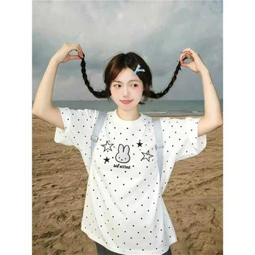 日系小兔子元氣少女波點純棉短袖t恤女夏寬松慵懶學院風半袖上衣