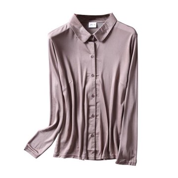 秋冬重磅針織真絲襯衫女 桑蠶絲修身顯瘦氣質款翻領長袖上衣大碼