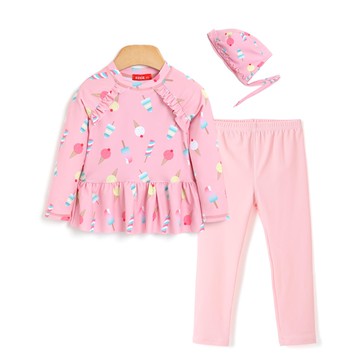 韓國 OZKIZ - 抗UV防曬兒童泳裝-三件組-甜心冰淇淋