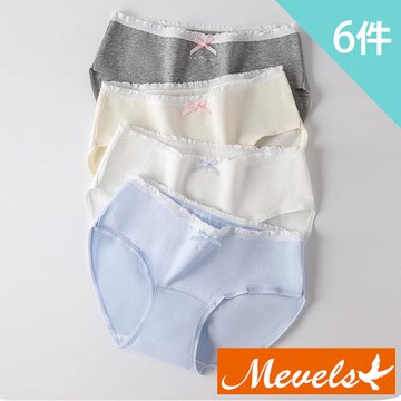 Mevels瑪薇絲-6件組 甜美蝴蝶結柔膚棉質中腰內褲/少女內褲/女內褲(M-XXL)