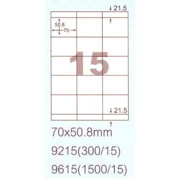 阿波羅 70x50.8mm NO.9215 15格 A4 雷射噴墨影印自黏標籤貼紙 20大張入
