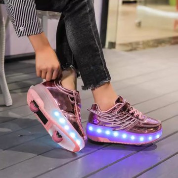 兒童暴走鞋帶翅膀男女款超輕彩燈單雙輪自動滑輪運動爆走鞋