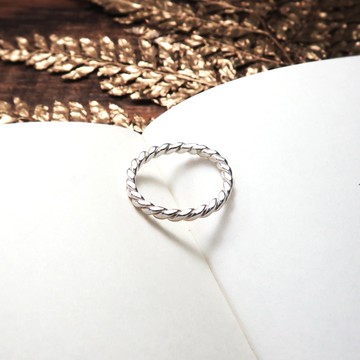 ART64 純銀 方晶格 麻花戒 (細-亮面) 925純銀戒指