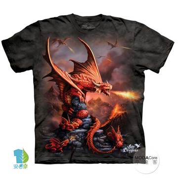 【摩達客】(現貨)美國進口The Mountain 火龍護蛋 純棉環保藝術中性短袖T恤