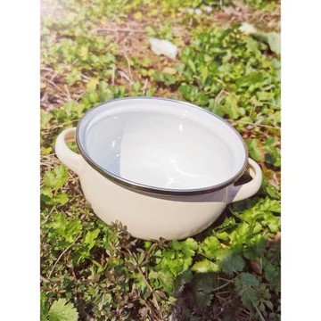 日式圓形迷你搪瓷碗有手柄兒童創意琺瑯碗家用純色尾貨微瑕可加熱