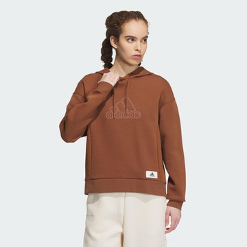 adidas 愛迪達 上衣 女款 長袖上衣 帽T 運動 LOUNGE HOODY 咖啡 IP0755
