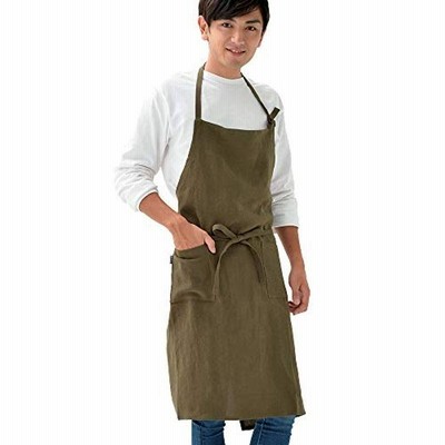 fabrizm 日本製 フルエプロン ロング丈 ソフトリネン カーキブラウン 1581_br-br