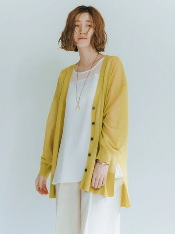 透明感 V領縮口中長版開襟外套(7F46L2D0200) - YECCA VECCA