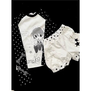 Yameko原創 顏文字女仆星星插肩袖長袖可愛宅系亞萌百搭燙鉆骨頭