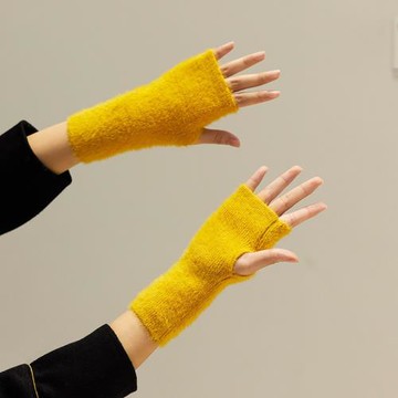 羊絨半指毛線手套女針織露指半截保暖防寒秋冬辦公寫字做作業純色