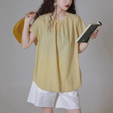【限量出清５折】 中大尺碼 襯衫 法式多巴胺圓領小飛袖天絲棉襯衫【015108】JUN25｜4色  19LADY〔現貨〕《不適用折價券與會員折扣》《售出不退換》