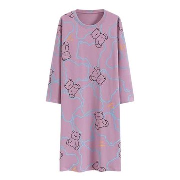 春秋冬季學生甜美睡裙女長款過膝長袖睡衣連衣裙日系家居服印花