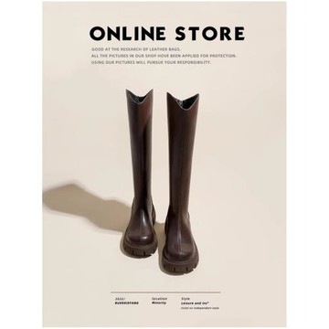 大碼女靴41-43長筒靴女粗腿V口高筒靴大筒圍不過膝長靴粗跟騎士靴