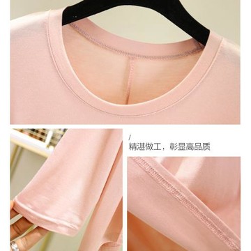 莫代爾套裝睡衣女秋冬大碼寬松長袖t恤家居服純色休閑薄款兩件套