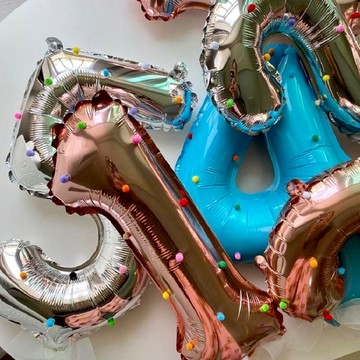 ins風16寸鋁膜波點毛球數字兒童寶寶百日宴生日派對拍照道具