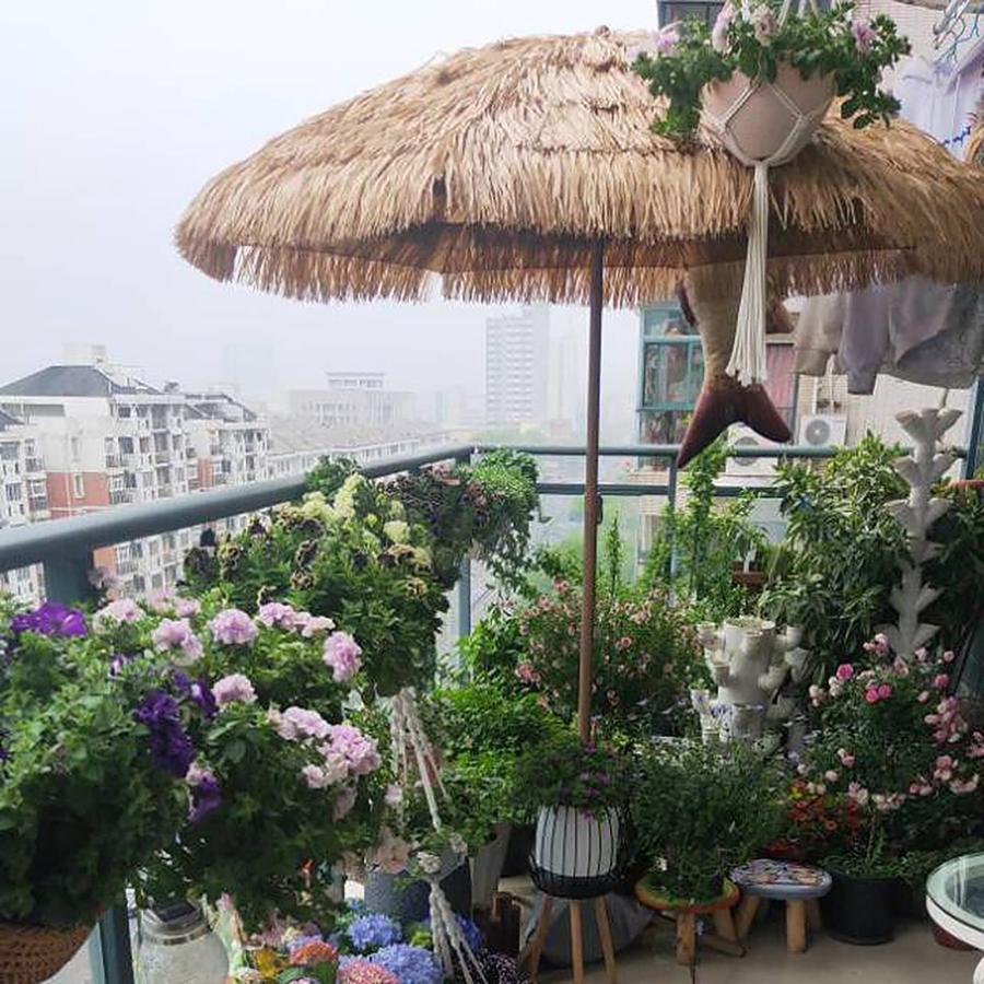 200cm Thatch Patio Umbrella, Tropical Hawaiian Beach Straw Parasol Umbrella With Tilt, Straw Top With Sun Shade Fabric, For Outdoor, Sunshade, Gardens
