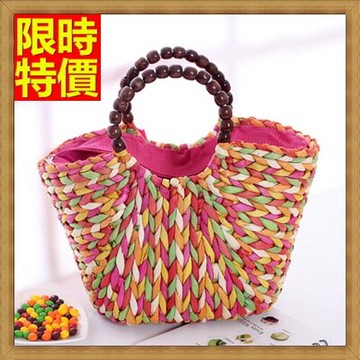 藤編包 手提包-草編包大花彩虹條紋編織女包包68h28【獨家進口】【米蘭精品】