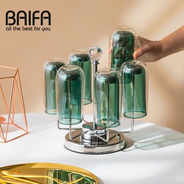 高檔創意不銹鋼杯子置物架倒掛瀝水六只水杯收納架放杯架子掛杯架