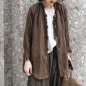 2025春夏新女 日系韓版大碼復古棉麻亞麻苧麻中長款長袖襯衫開衫