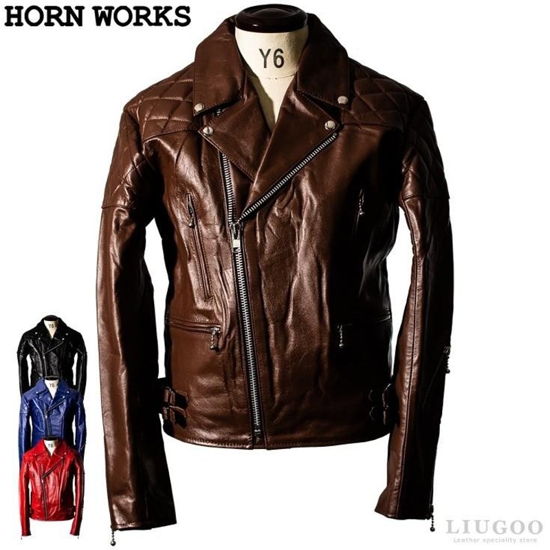 Horn Works 本革 UKパッドダブルライダースジャケット メンズ