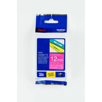 【 BROTHER】兄弟牌  粉紅底白字 12mmx5M 粉彩護貝標籤帶 / 包 TZe-MQP35