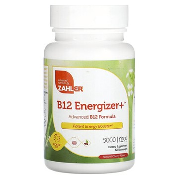 Zahler, B12 Energizer+，高級 B12 配方，天然櫻桃，5000 微克，120 片