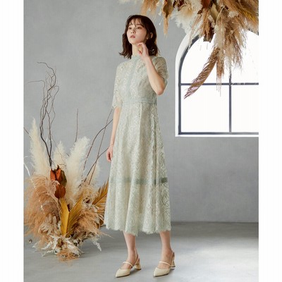 ニアナ niana 配色レース×ハシゴレース切り替えワンピース