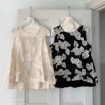 花花背心／立體緹花無袖上衣－【350484】