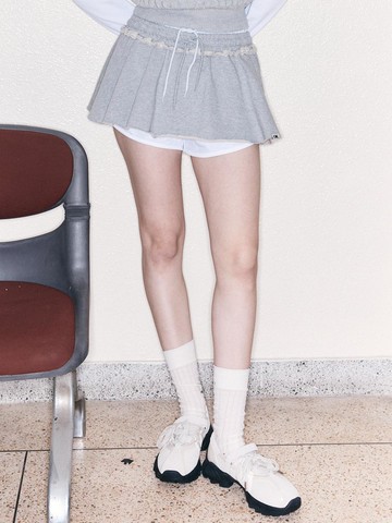 Flare Layered Sweat Belt Mini Skirt [LIGHT GREY]